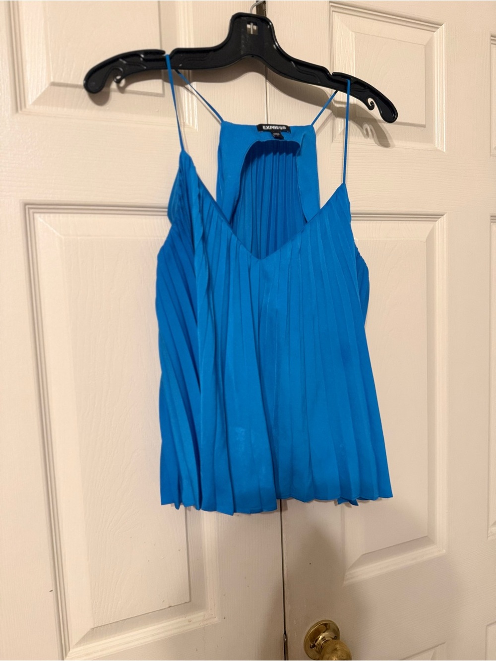 Express Pleated Spaghetti Strap Camisole in Bright Blue